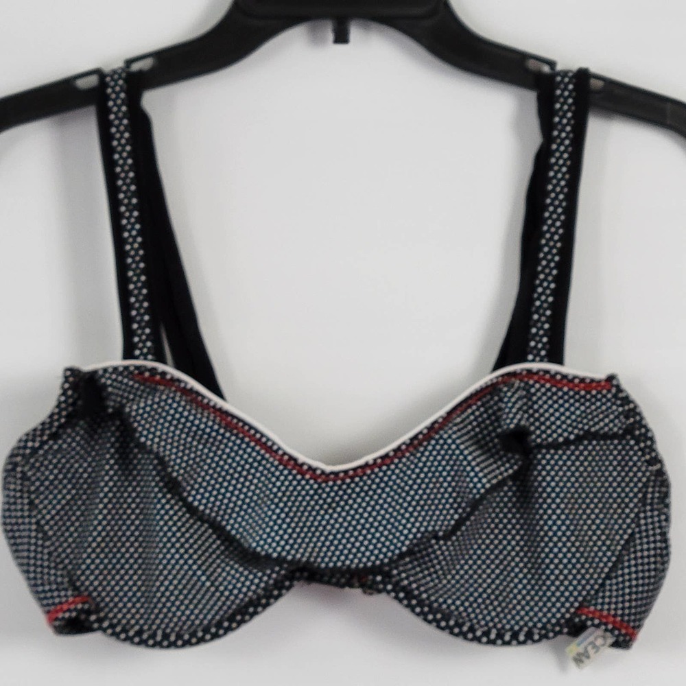 24th & Ocean Bikini Top Women's Size L Black Ruffled Wide Strap Swimwear